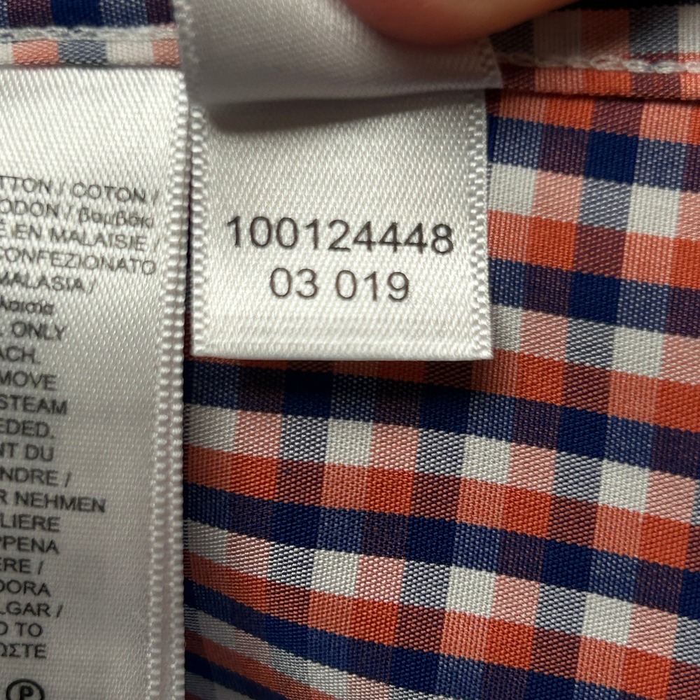 Brooks Brothers Regent Shirt Mens L Non Iron Gingham Orange Blue Supima Cotton - Picture 5 of 9